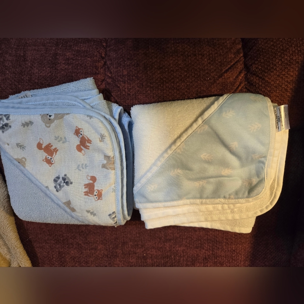 Blue and Cream Kids Hooded Towel Set